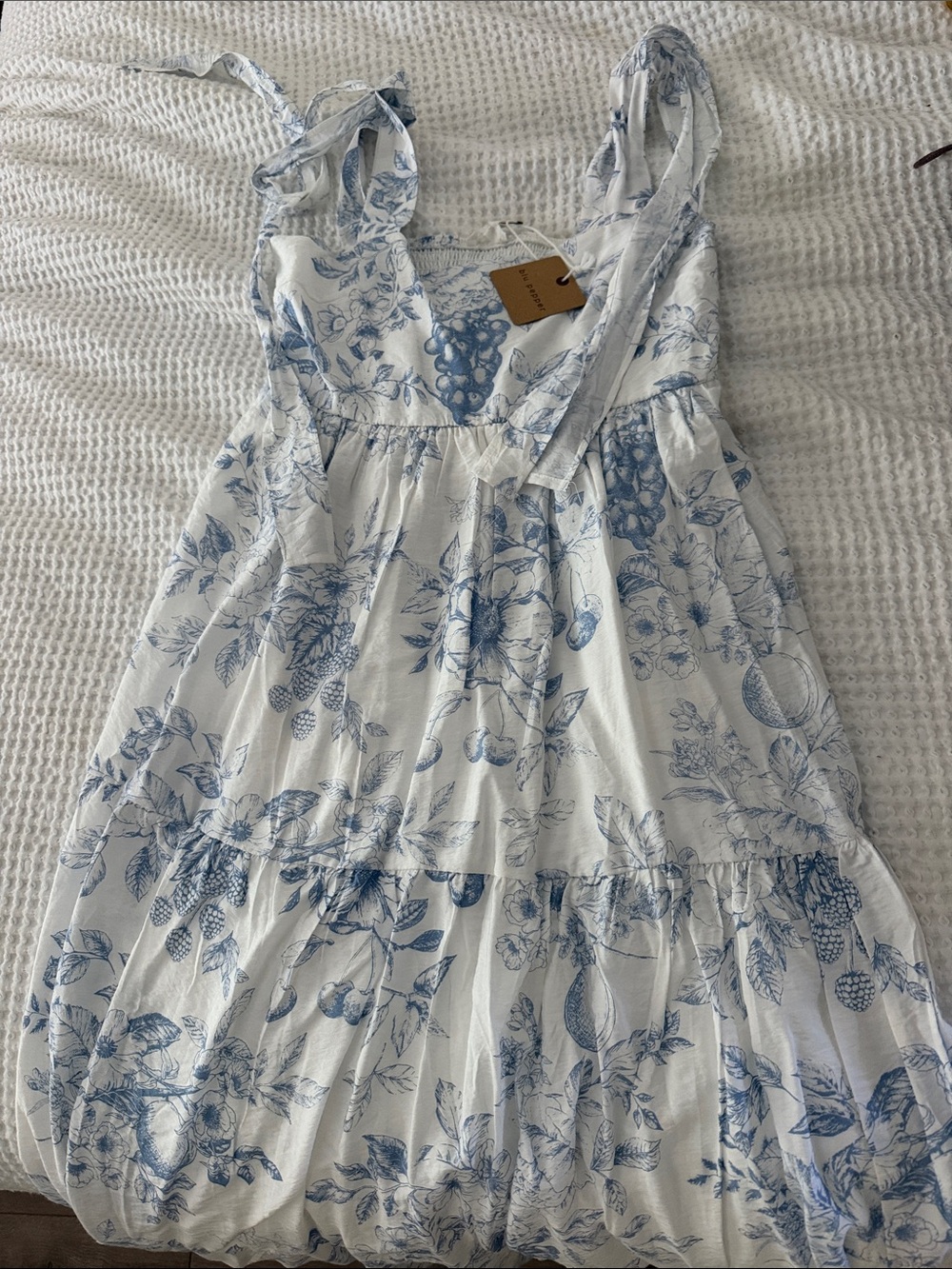 Blu Pepper White Maxi Dress with Blue Floral Print